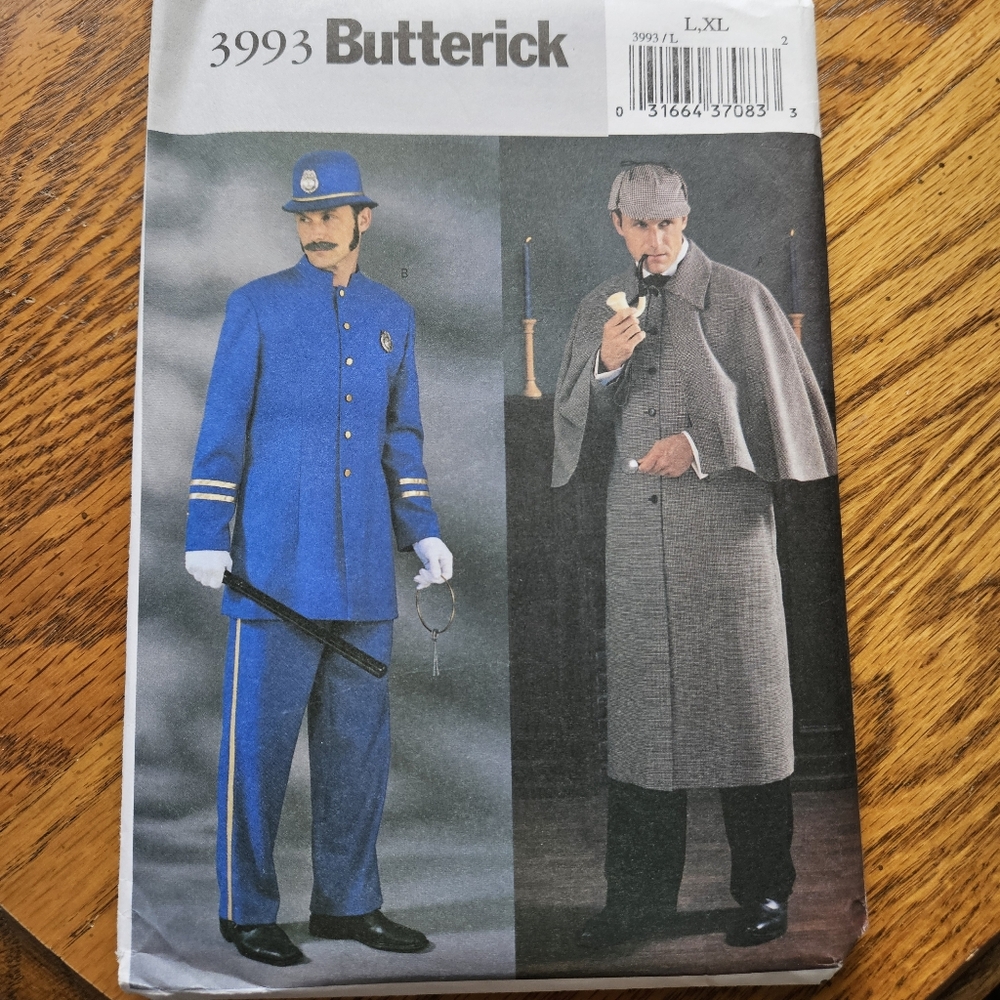 Butterick 3993 Costume Pattern Mens L XL Sherlock Holmes Police Bobby
